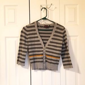 Take Out Gray Striped Cardigan, juniors L